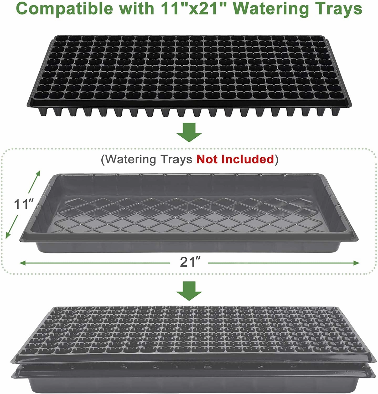 10 Pack of 200 Cell Seedling Trays with Drain Holes, 2000 Cells