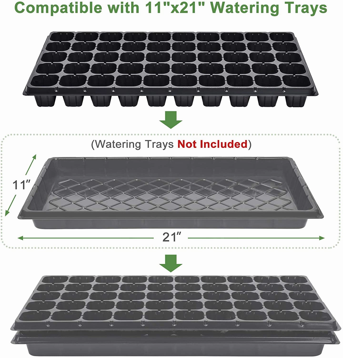 10 Pack of 50 Cell Seedling Trays with Drain Holes, 500 Cells