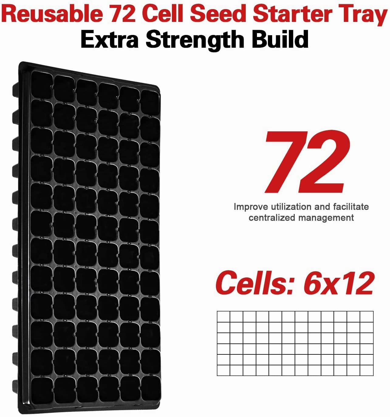 10 Pack of 72 Cell Seedling Trays with Drain Holes, 720 Cells