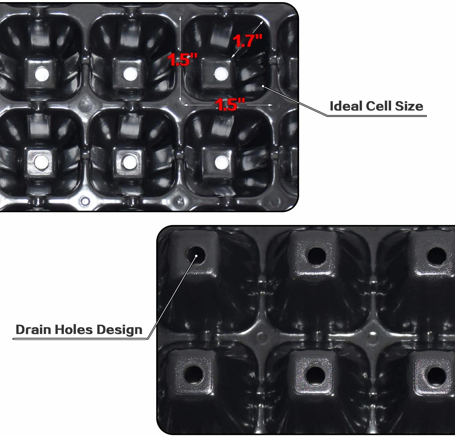 10 Pack of 72 Cell Seedling Trays with Drain Holes, 720 Cells
