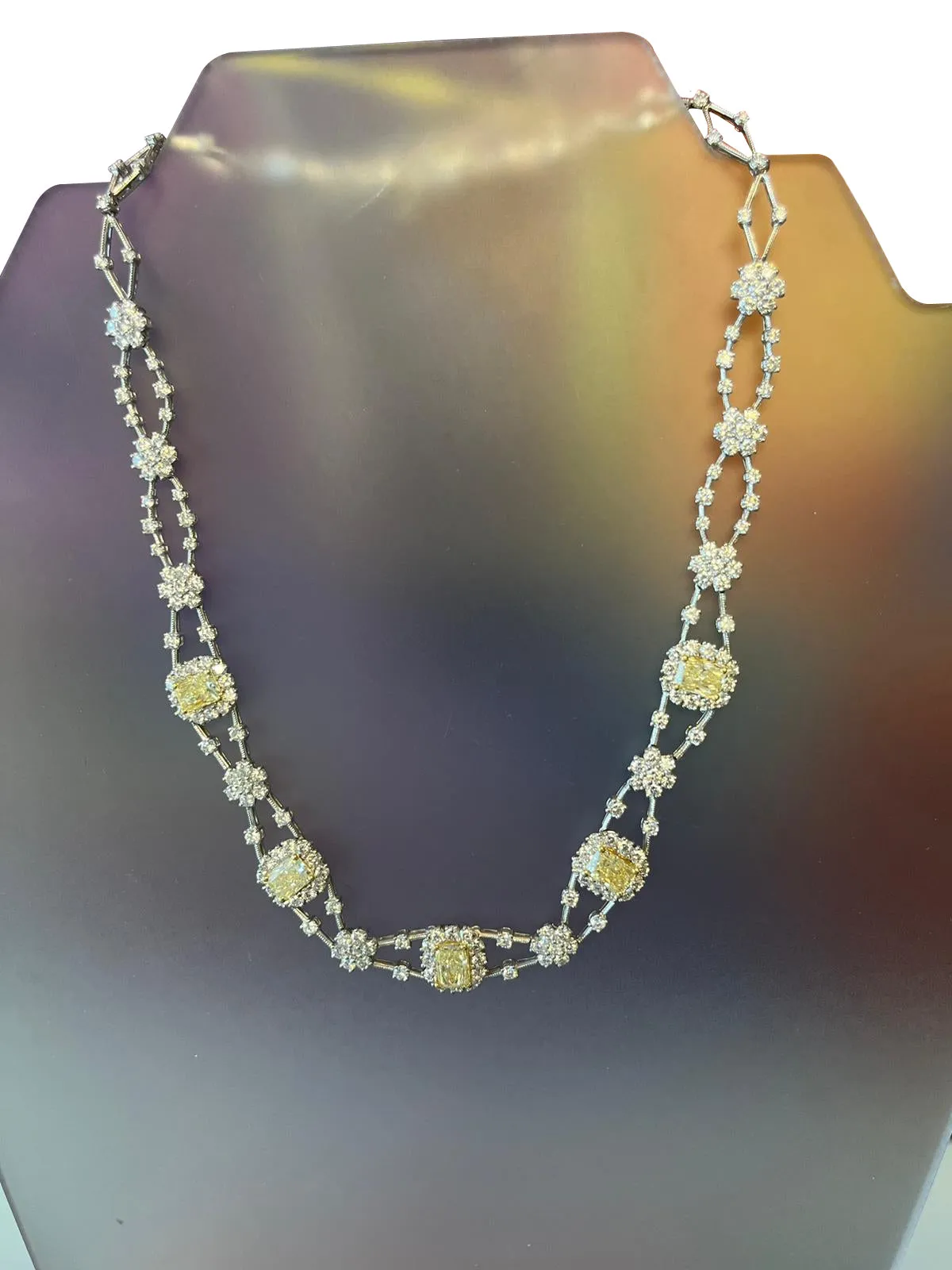 11.8ctw Natural Radiant Cut Yellow Fancy Color 5.80ct White Diamonds Necklace
