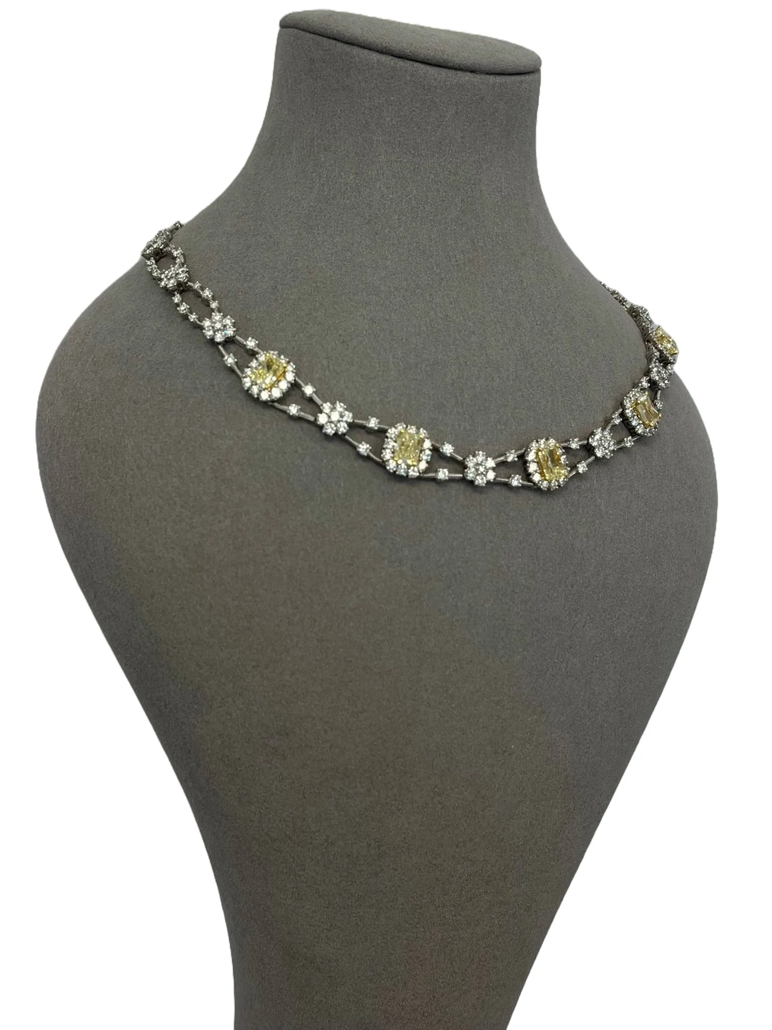 11.8ctw Natural Radiant Cut Yellow Fancy Color 5.80ct White Diamonds Necklace