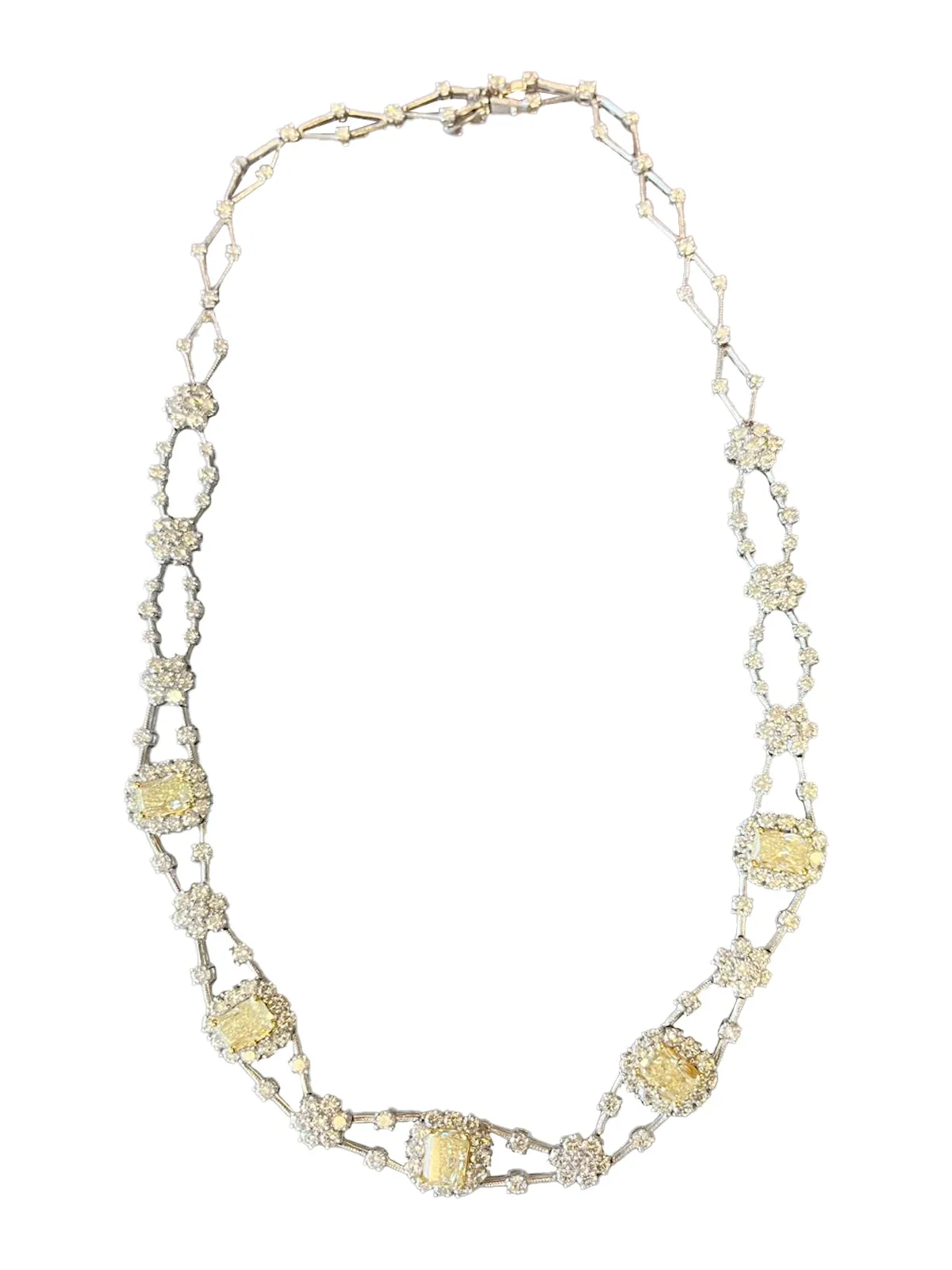 11.8ctw Natural Radiant Cut Yellow Fancy Color 5.80ct White Diamonds Necklace