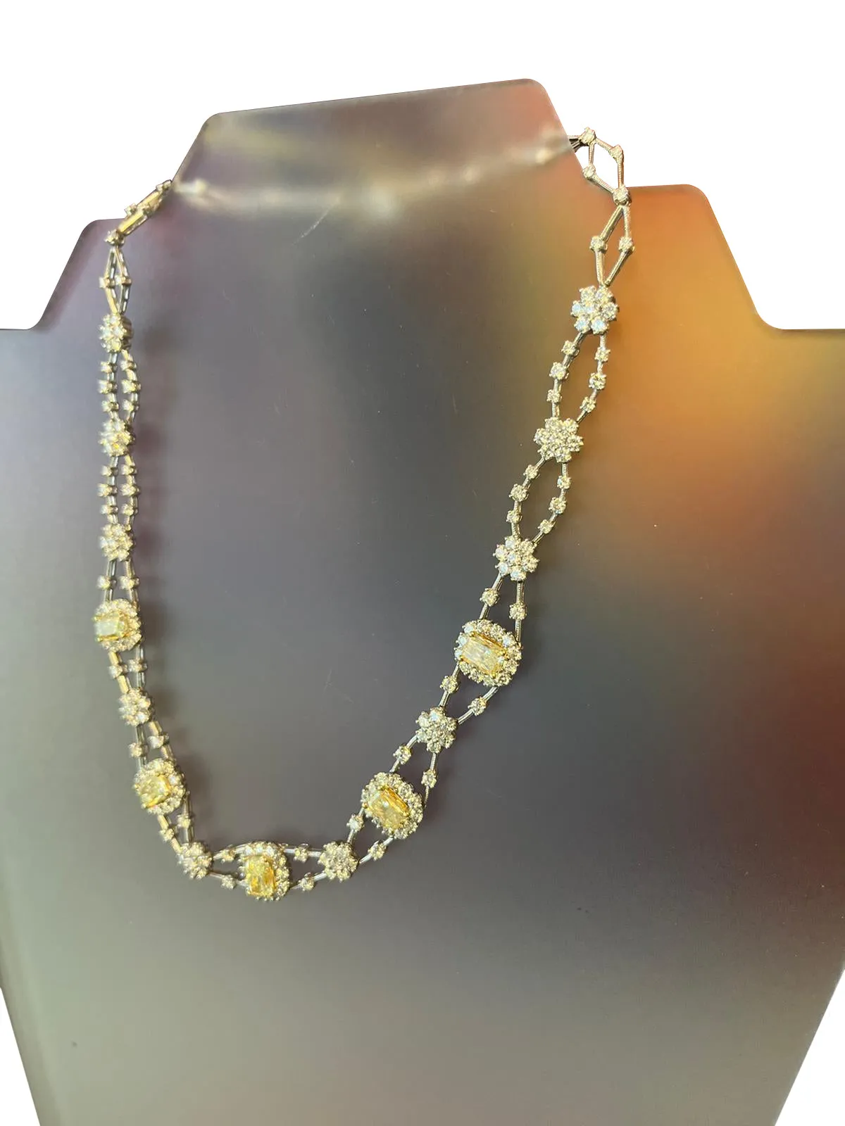 11.8ctw Natural Radiant Cut Yellow Fancy Color 5.80ct White Diamonds Necklace