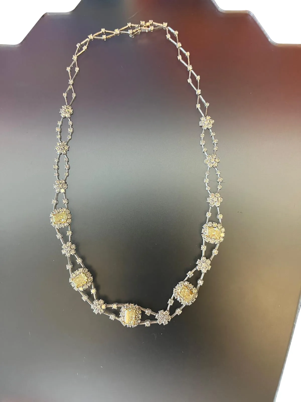11.8ctw Natural Radiant Cut Yellow Fancy Color 5.80ct White Diamonds Necklace