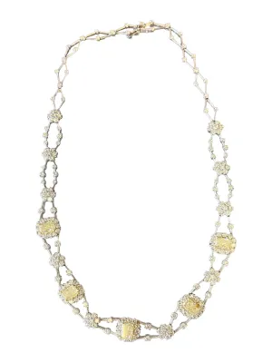 11.8ctw Natural Radiant Cut Yellow Fancy Color 5.80ct White Diamonds Necklace