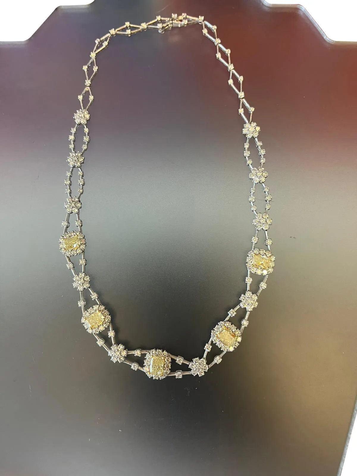 11.8ctw Natural Radiant Cut Yellow Fancy Color 5.80ct White Diamonds Necklace