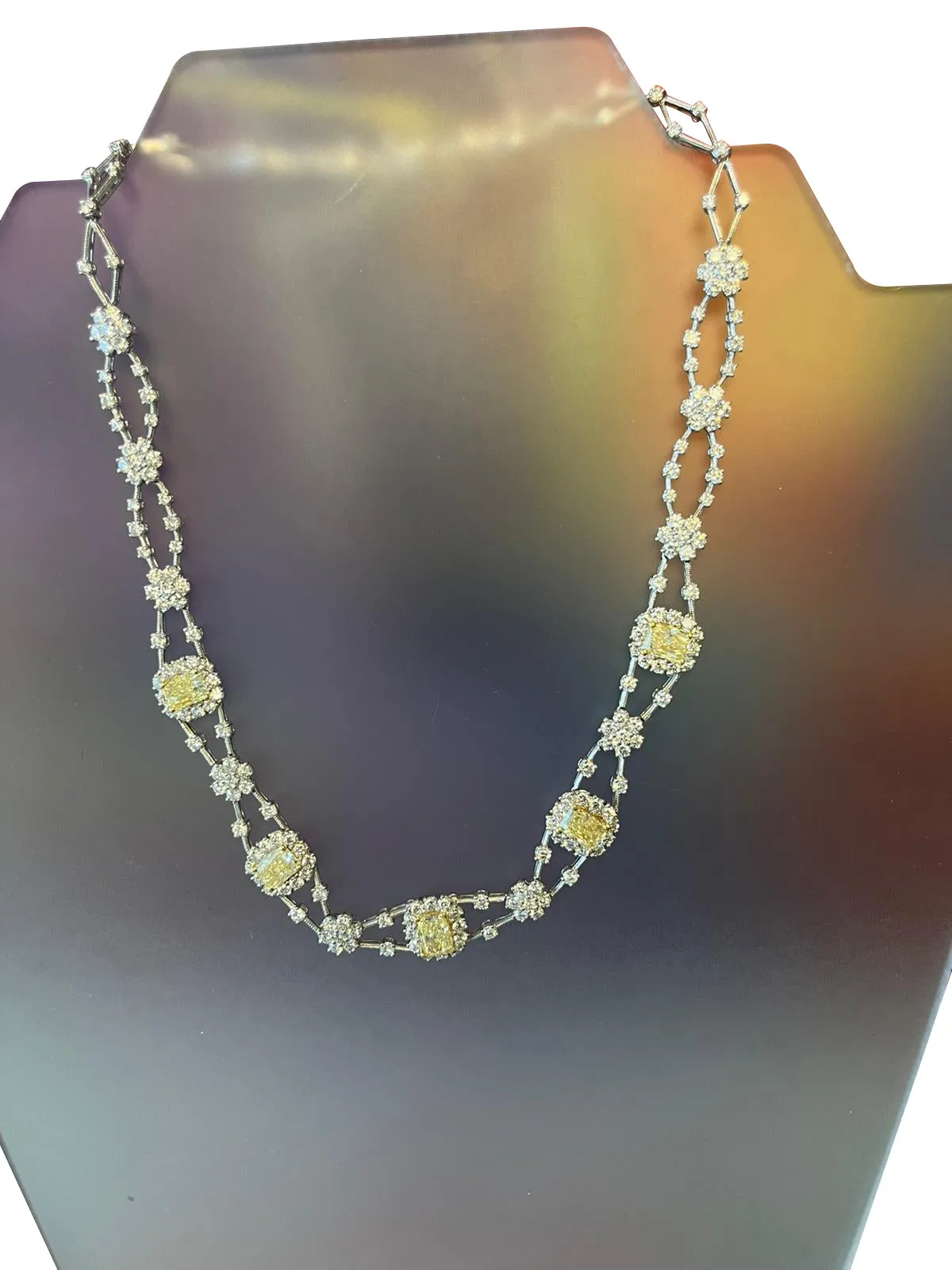 11.8ctw Natural Radiant Cut Yellow Fancy Color 5.80ct White Diamonds Necklace