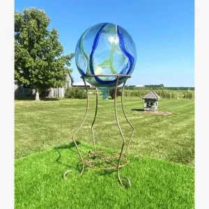 12" Hand Blown Gazing Ball with Glass Loop decorative plants  