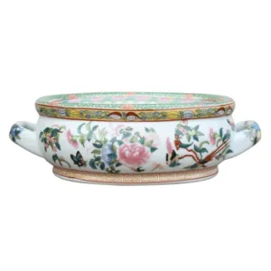 12" Porcelain Rose Canton Mini Footbath Bowl dried flowers  