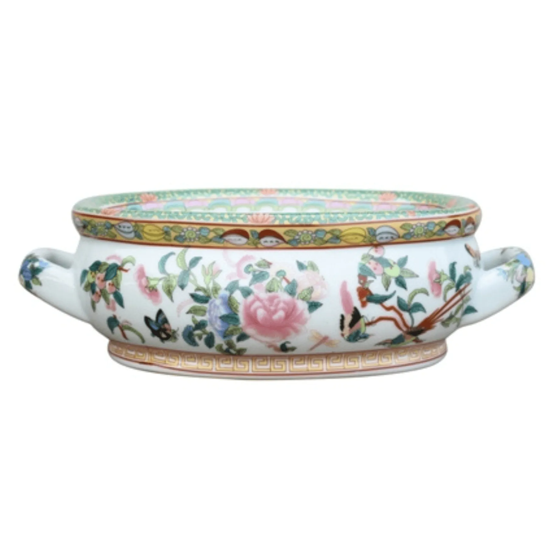 12" Porcelain Rose Canton Mini Footbath Bowl dried flowers  