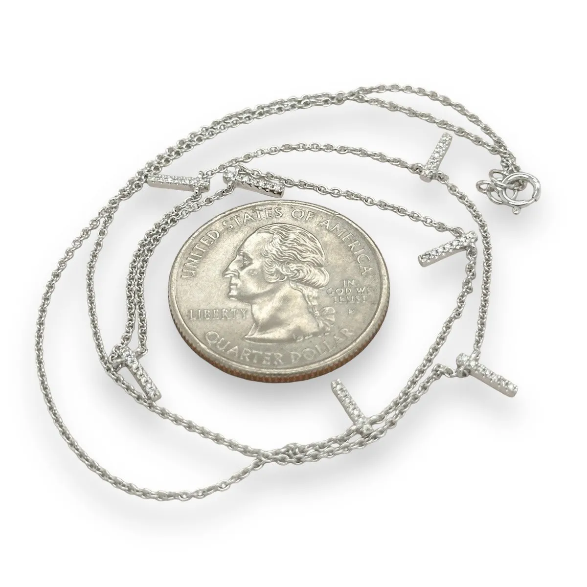 14K W Gold 0.16ct H/SI1 Diamond Bar Station Necklace