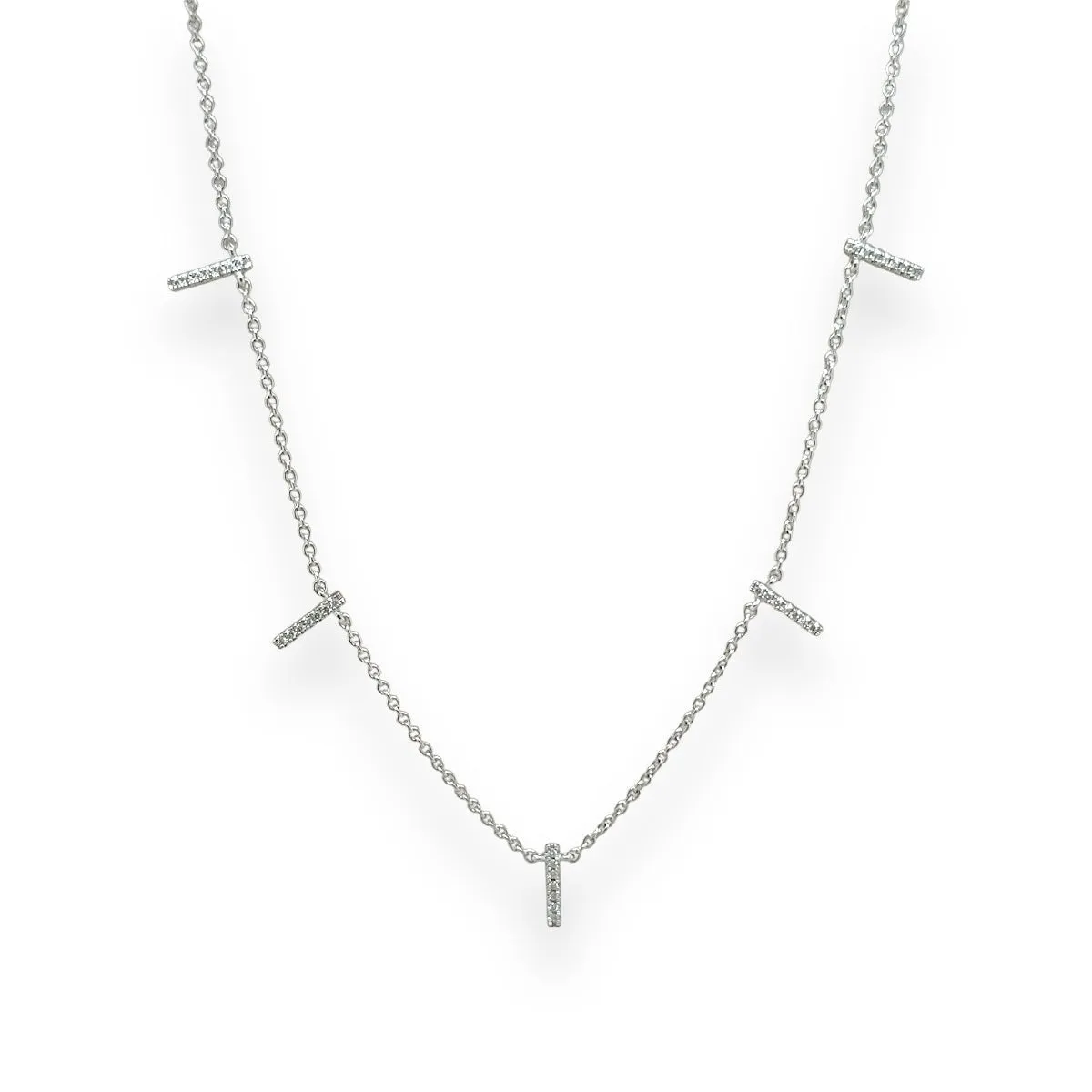 14K W Gold 0.16ct H/SI1 Diamond Bar Station Necklace