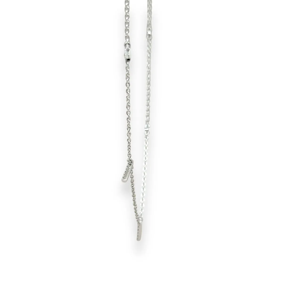 14K W Gold 0.16ct H/SI1 Diamond Bar Station Necklace