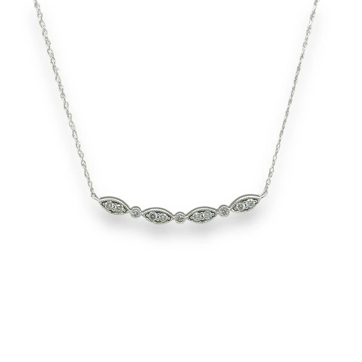 14K W Gold 0.16ctw H/I1 Marquise Shape Bar Diamond Necklace