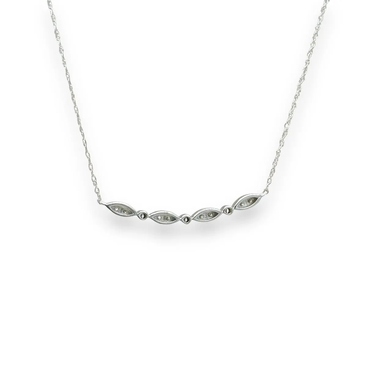 14K W Gold 0.16ctw H/I1 Marquise Shape Bar Diamond Necklace