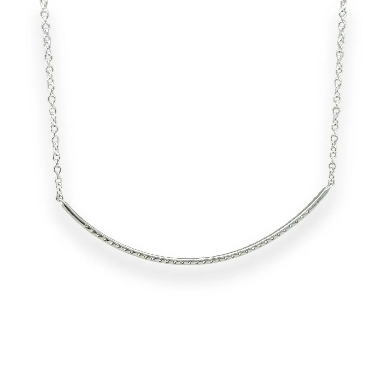 14K W Gold 0.50ct G/I1 Diamond Curved Bar Necklace