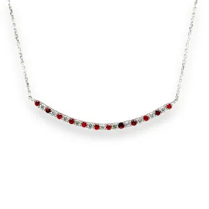 14K W Gold 16" 0.28ctw Diamond and 0.40ctw Rubies Curved Bar Necklace