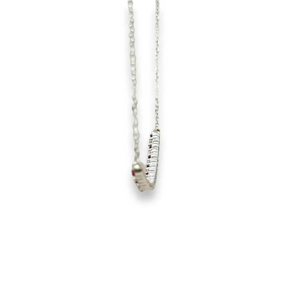 14K W Gold 16" 0.28ctw Diamond and 0.40ctw Rubies Curved Bar Necklace