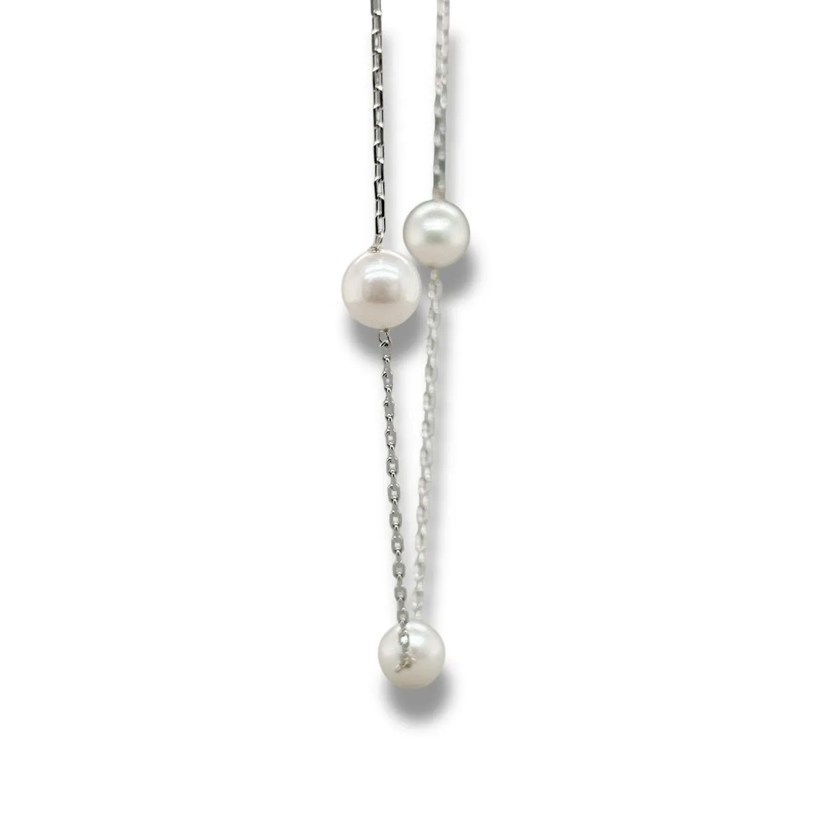 14K W Gold 6-6.50mm Akoya Pearl Mini Paperclip Necklace