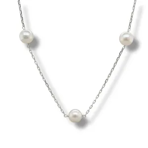 14K W Gold 6-6.50mm Akoya Pearl Mini Paperclip Necklace