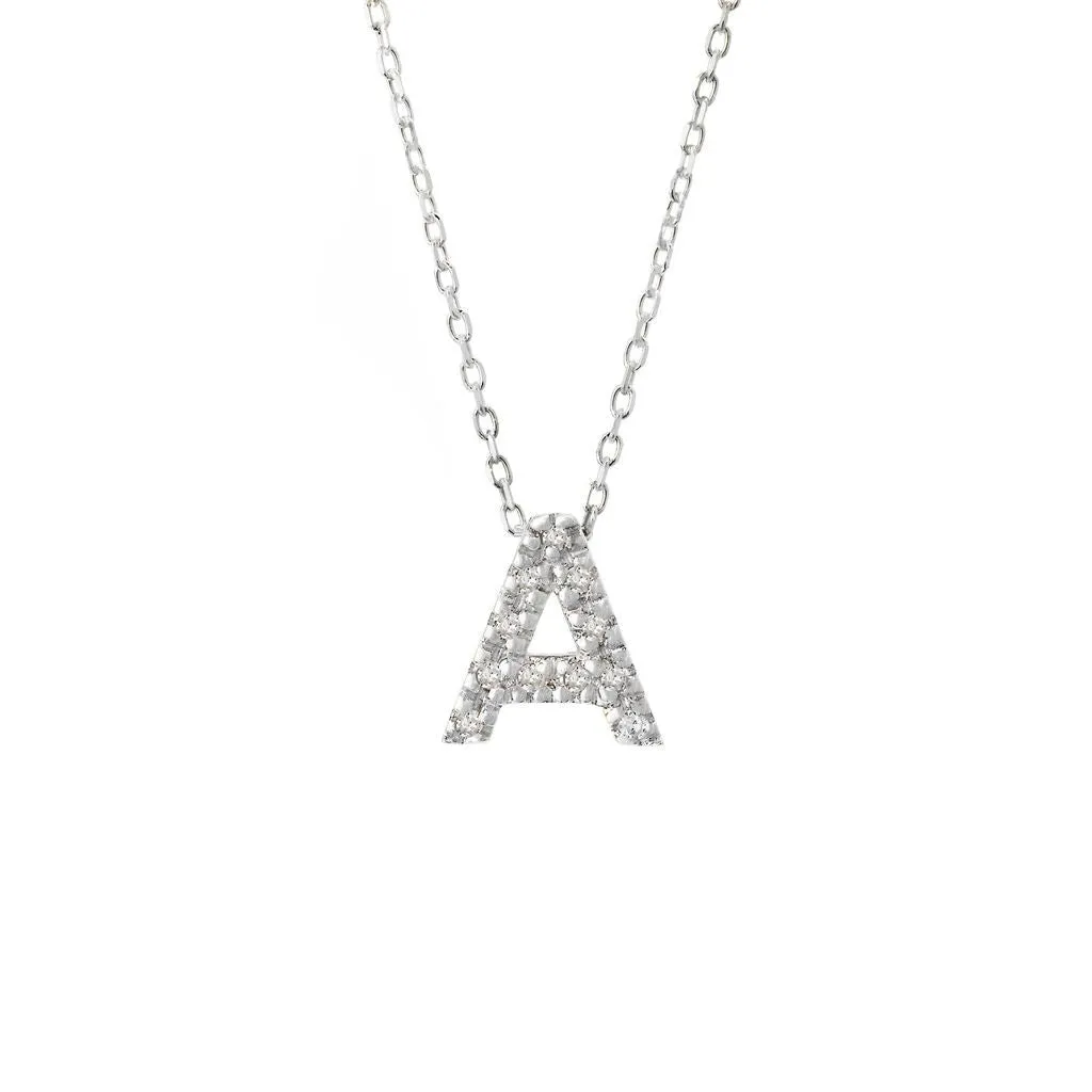 14K W Gold small 0.02ctw H/I1-SI2 diamond initial 'A' pendant
