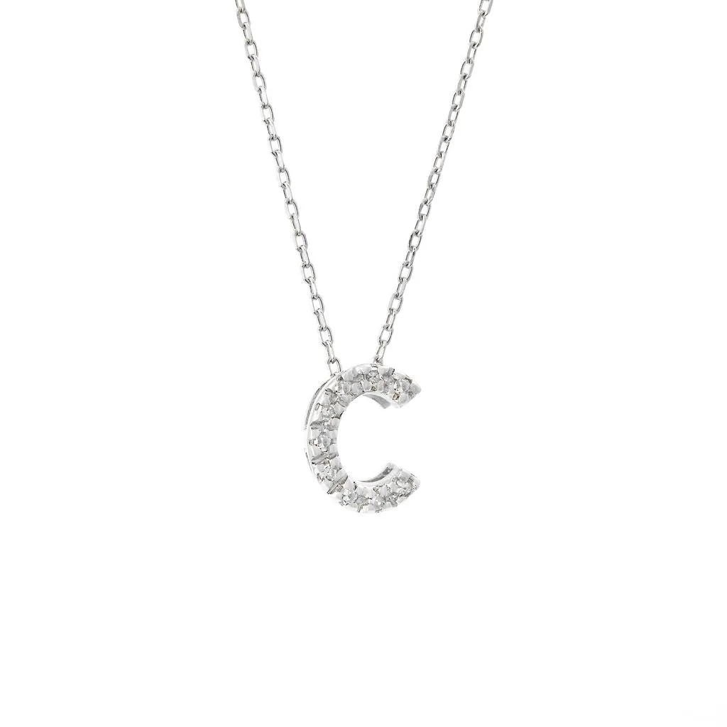 14K W Gold small 0.02ctw H/I1-SI2 diamond initial 'C' pendant