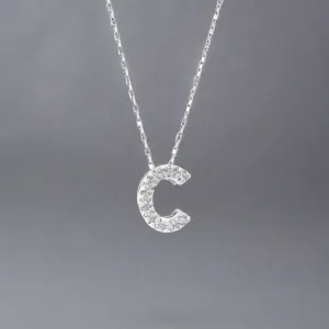 14K W Gold small 0.02ctw H/I1-SI2 diamond initial 'C' pendant