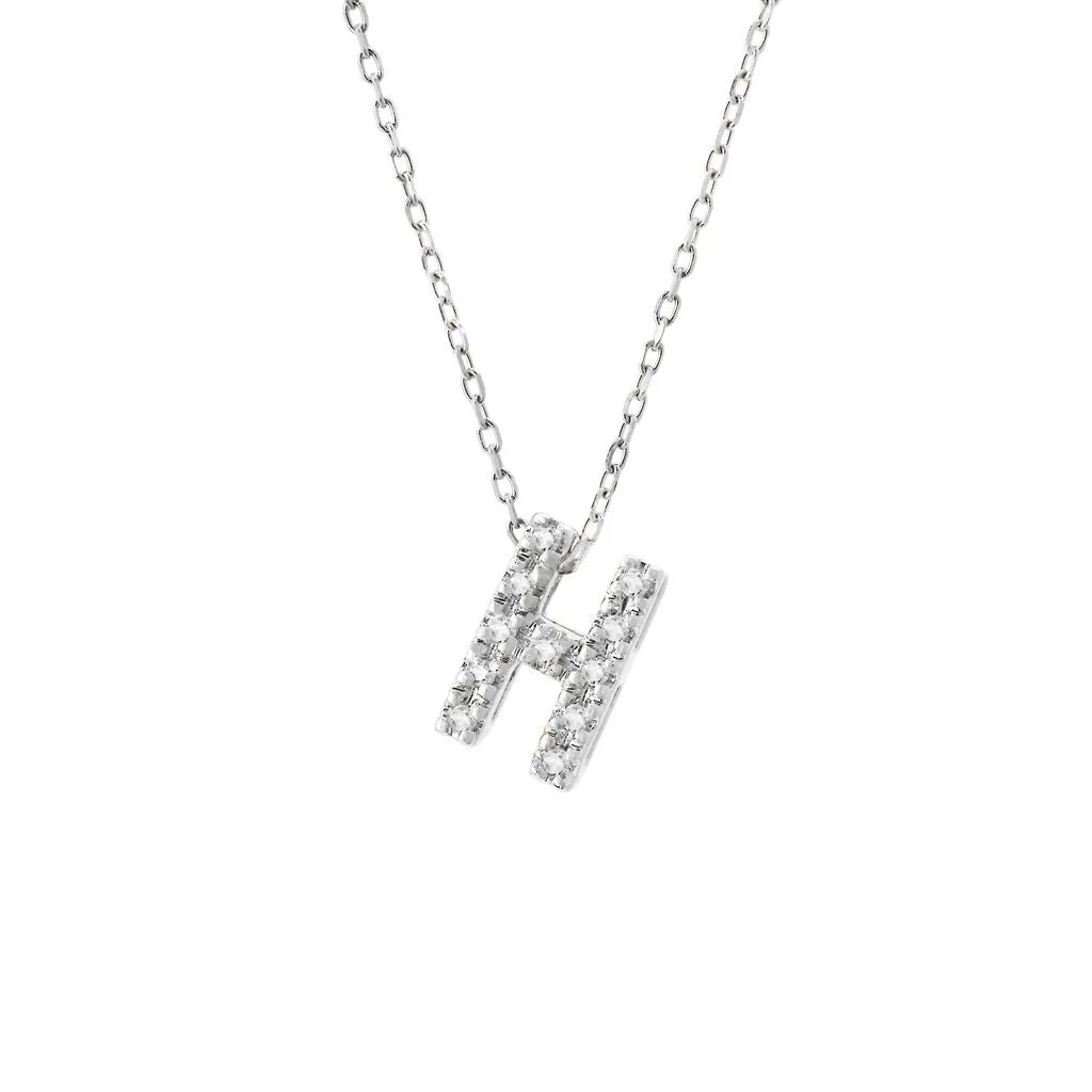 14K W Gold small 0.02ctw H/I1-SI2 diamond initial 'H' pendant