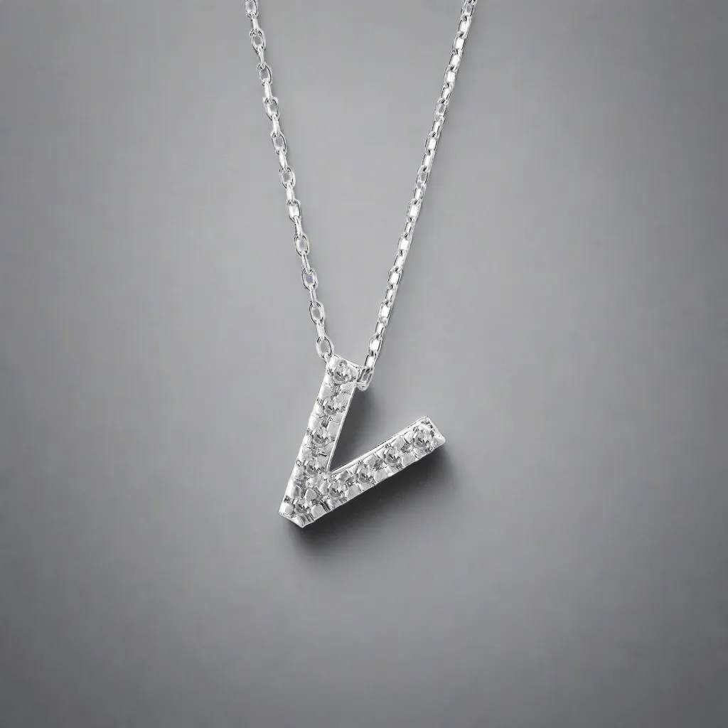14K W Gold small 0.02ctw H/I1-SI2 diamond initial 'V' pendant