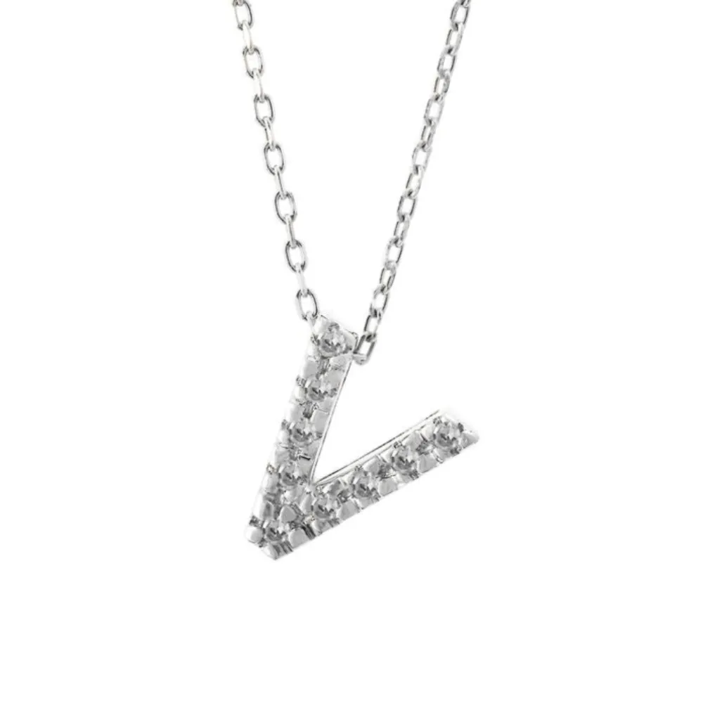 14K W Gold small 0.02ctw H/I1-SI2 diamond initial 'V' pendant