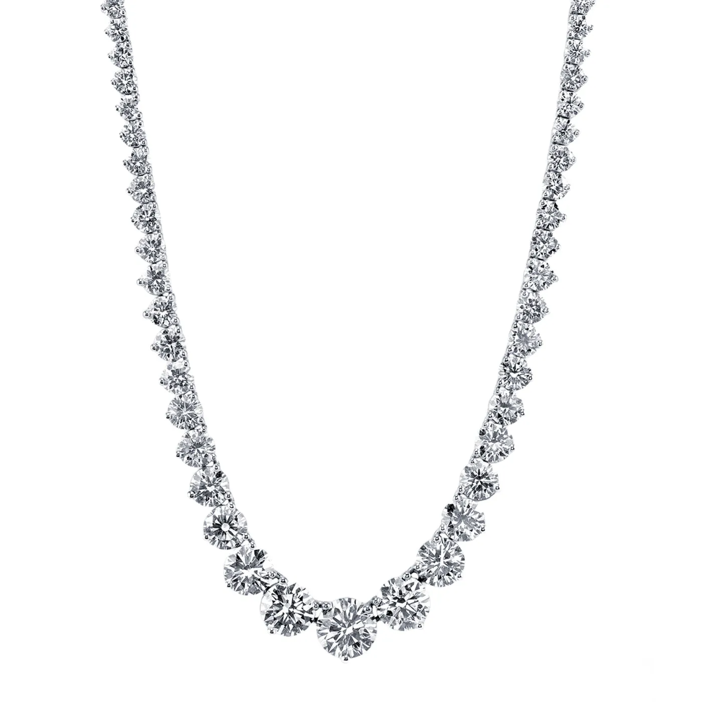 14K White Gold 20.85 CTW?Riviera Three Prong Graduating Diamond Tennis Necklace