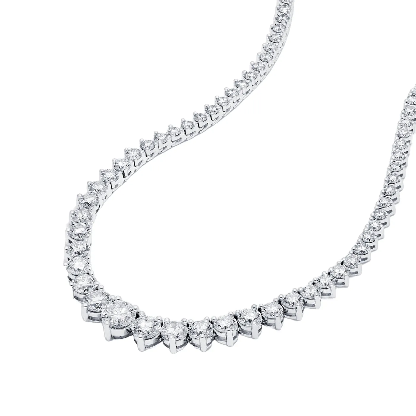 14K White Gold 20.85 CTW?Riviera Three Prong Graduating Diamond Tennis Necklace