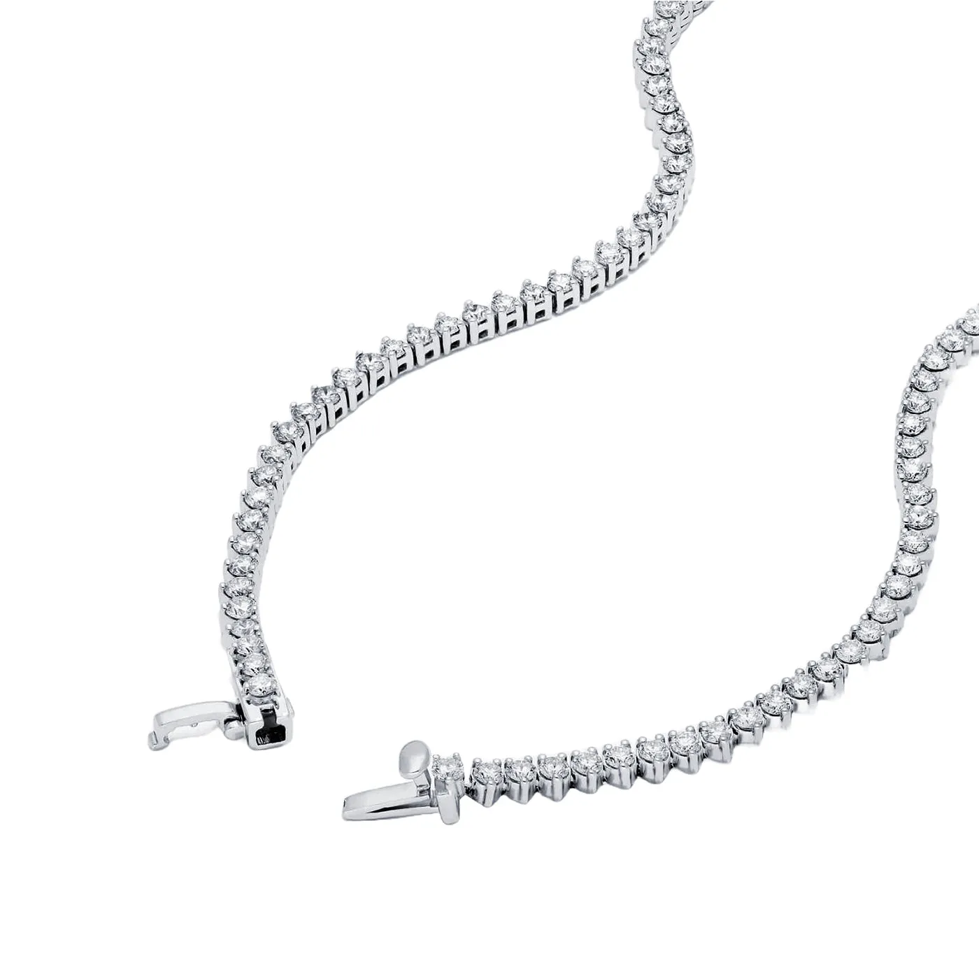 14K White Gold 20.85 CTW?Riviera Three Prong Graduating Diamond Tennis Necklace