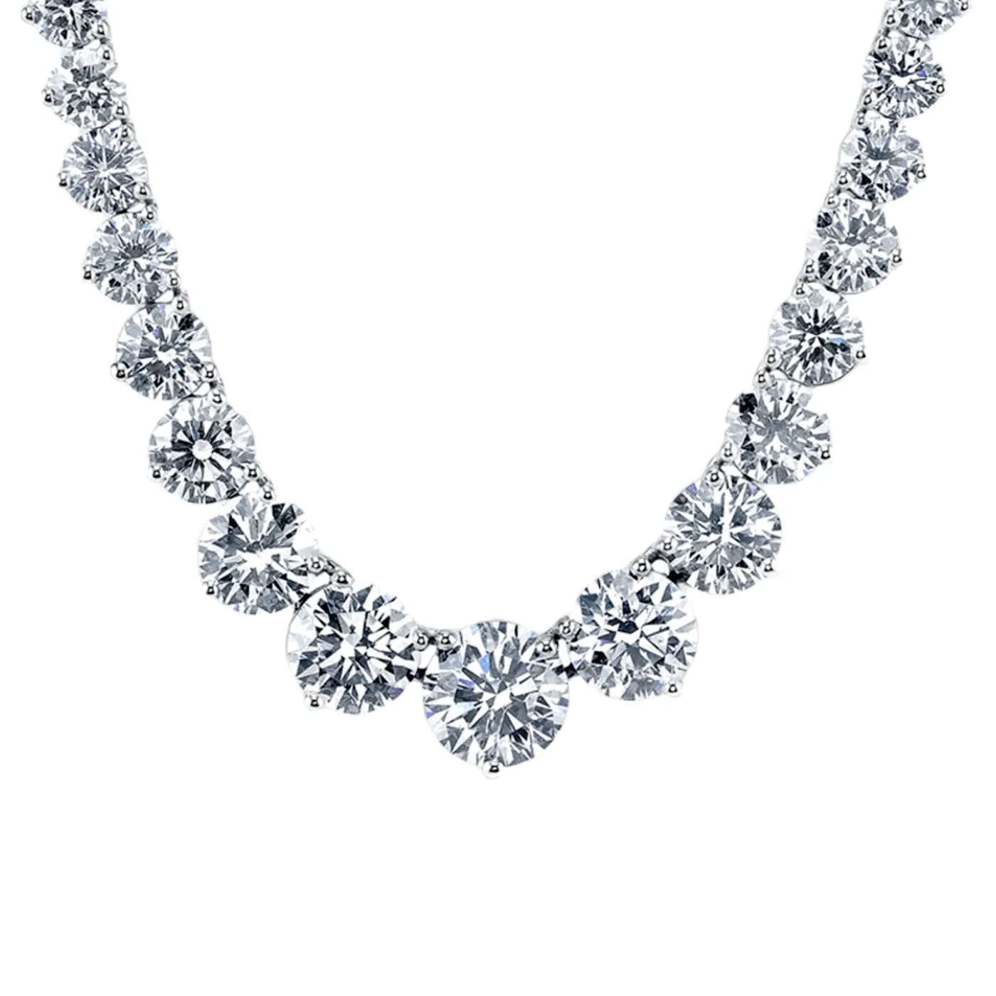 14K White Gold 20.85 CTW?Riviera Three Prong Graduating Diamond Tennis Necklace