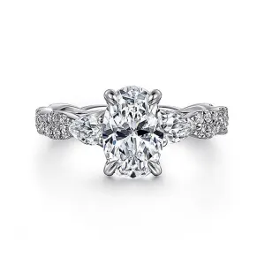 14K White Gold 'Alanna' Twisted Three Stone Oval Diamond Engagement Ring