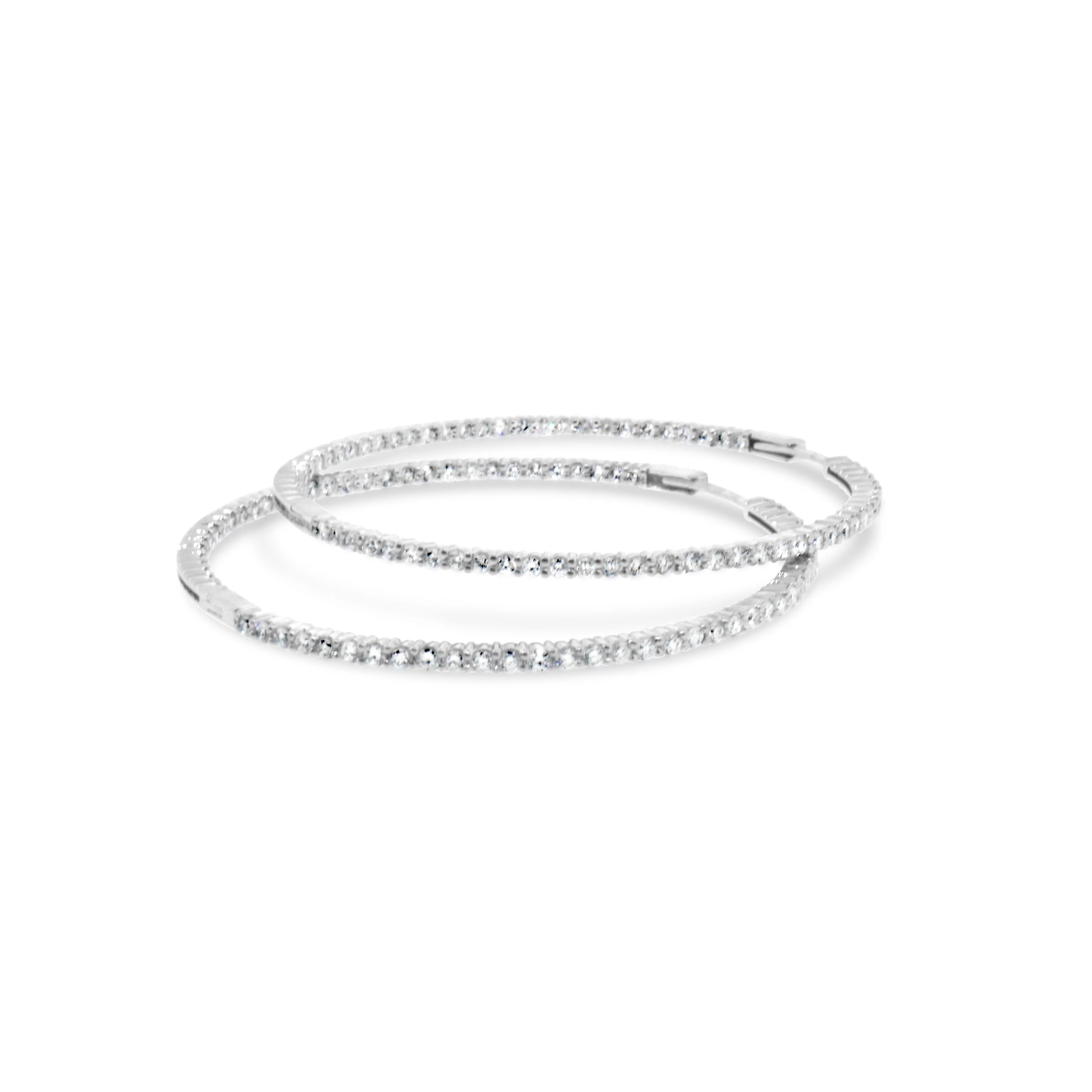 14k White Gold Large Hoop Inside-Out Diamond Earrings