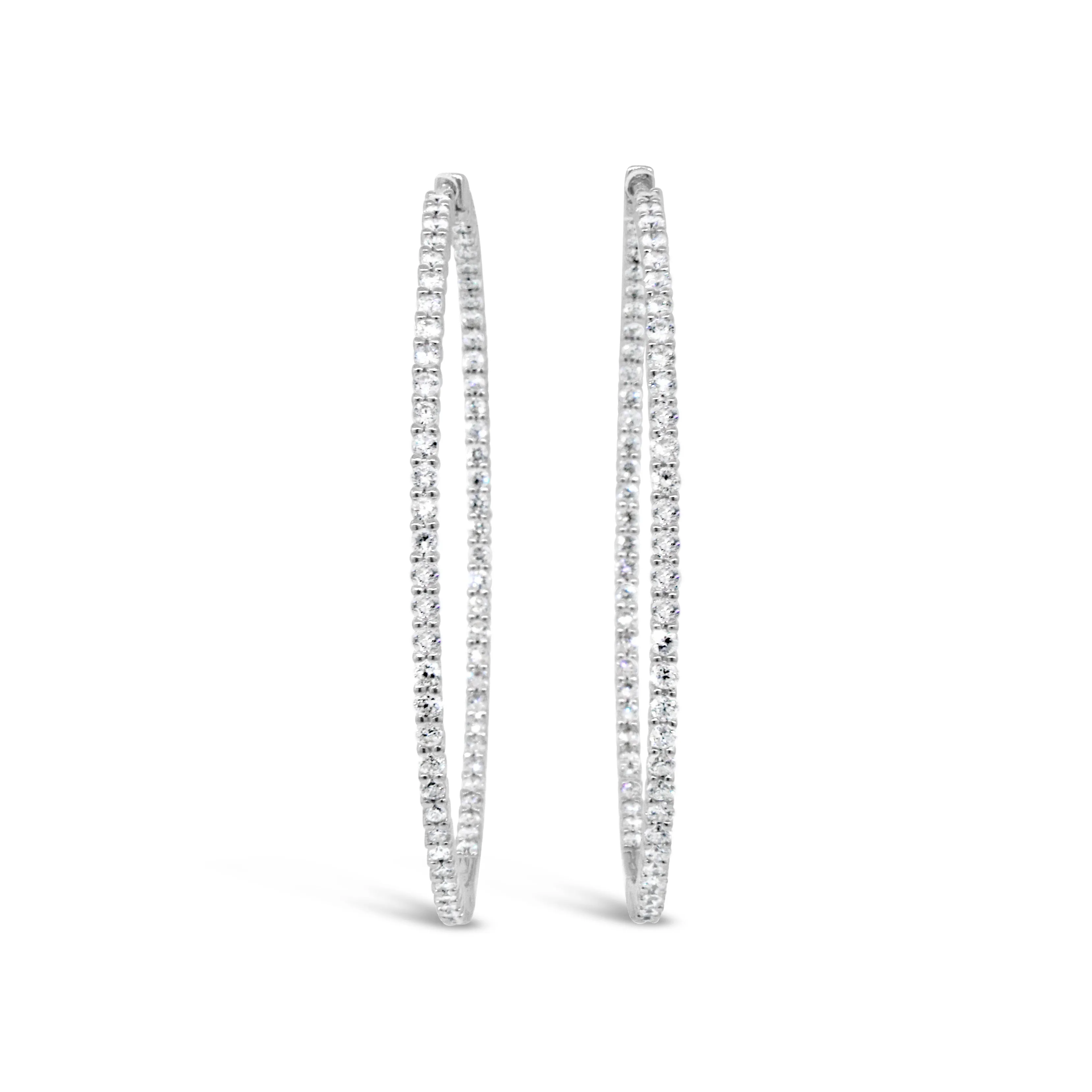 14k White Gold Large Hoop Inside-Out Diamond Earrings