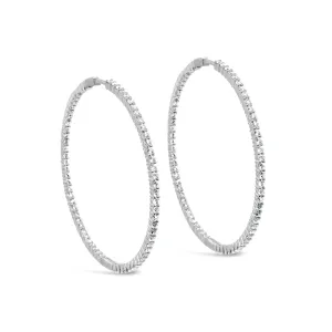 14k White Gold Large Hoop Inside-Out Diamond Earrings
