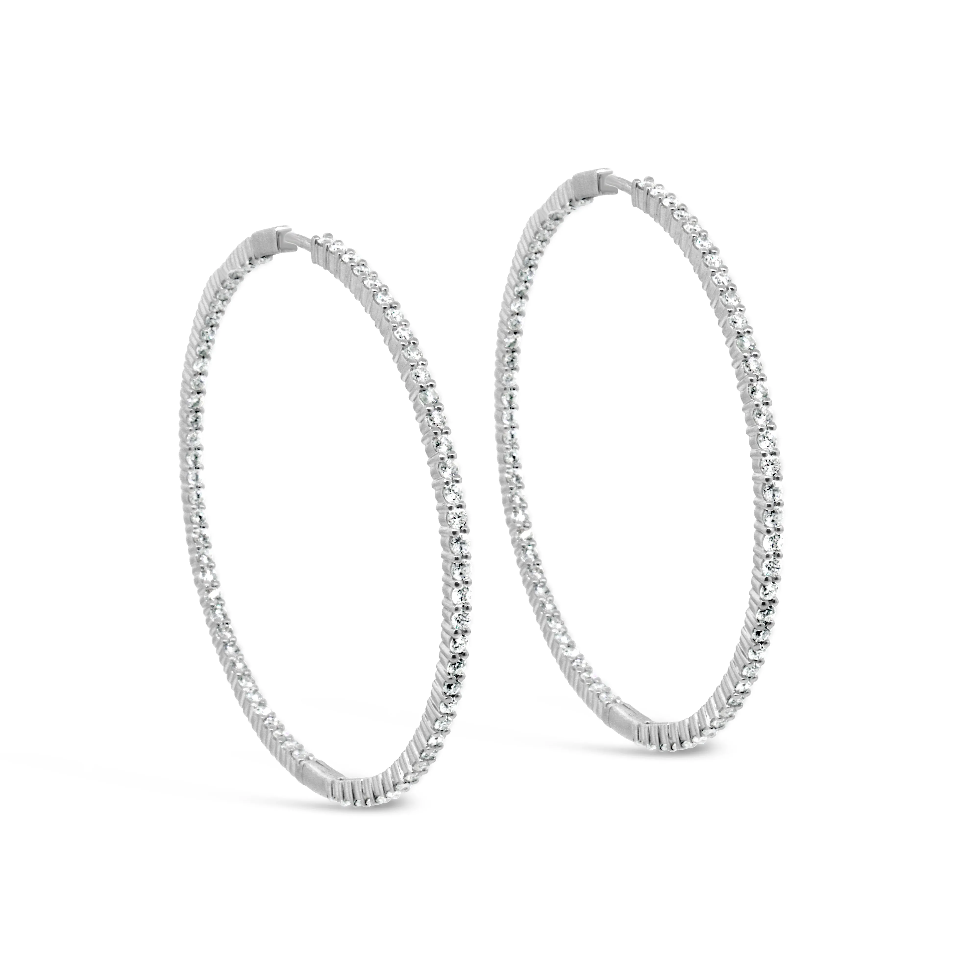 14k White Gold Large Hoop Inside-Out Diamond Earrings