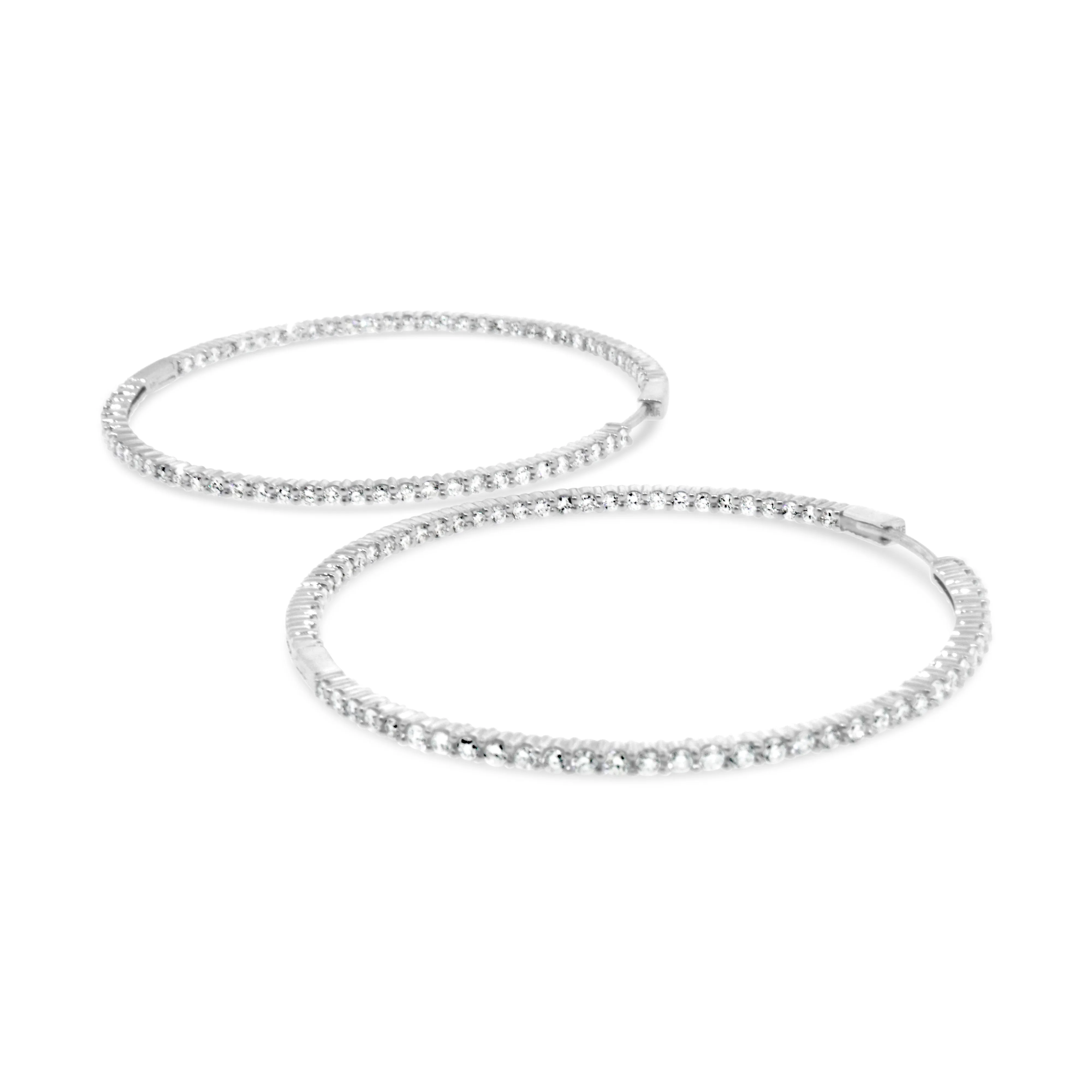 14k White Gold Large Hoop Inside-Out Diamond Earrings