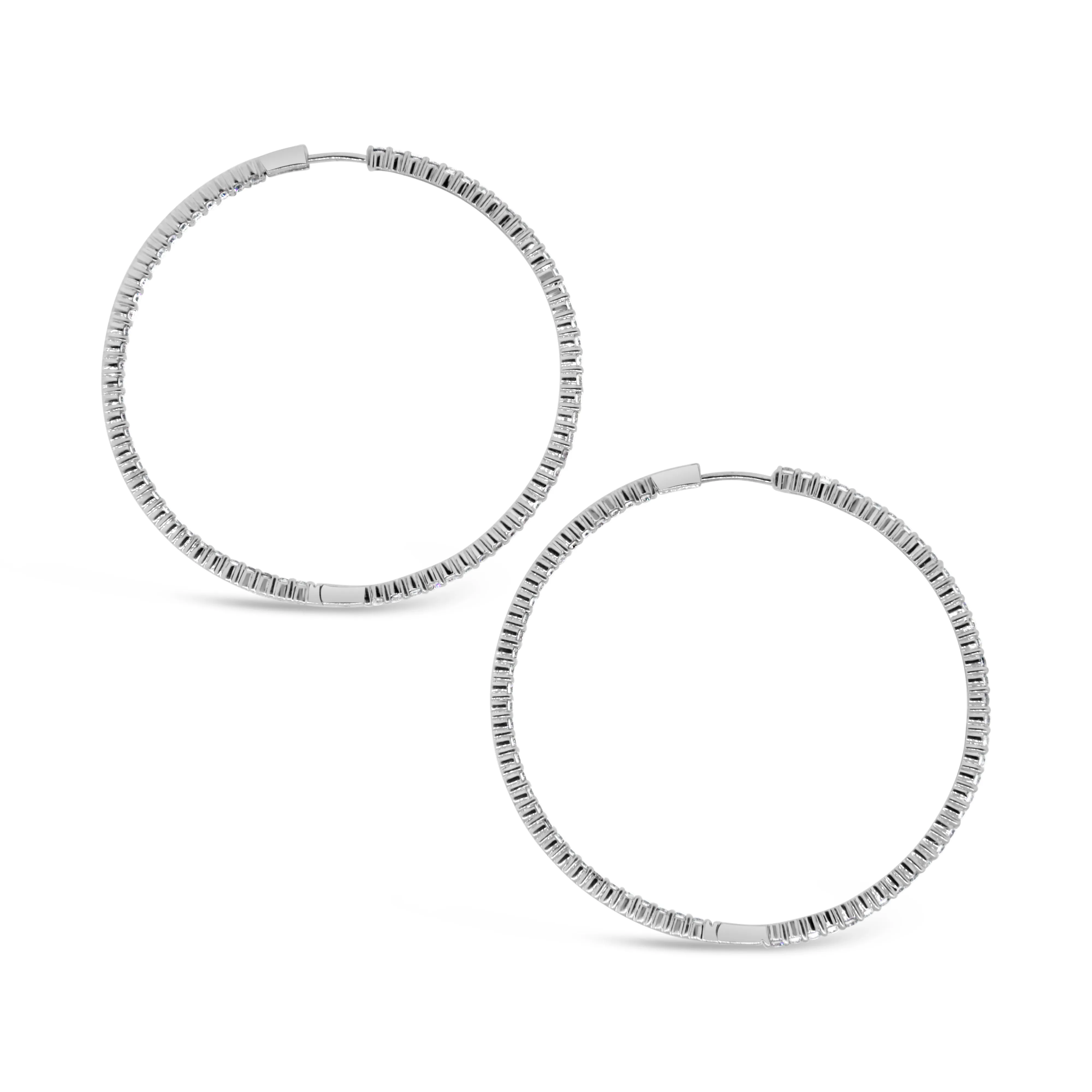 14k White Gold Large Hoop Inside-Out Diamond Earrings