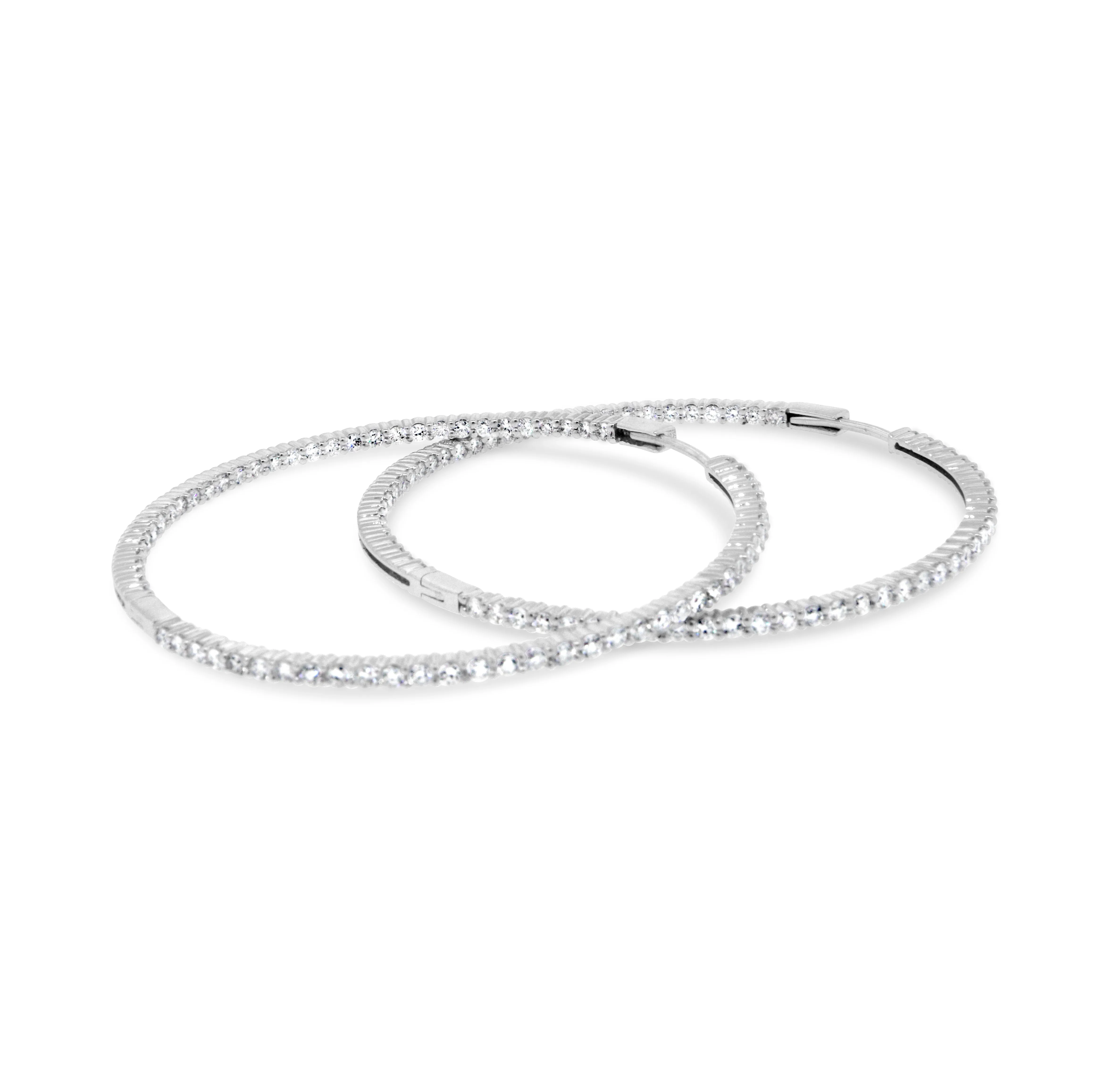 14k White Gold Large Hoop Inside-Out Diamond Earrings