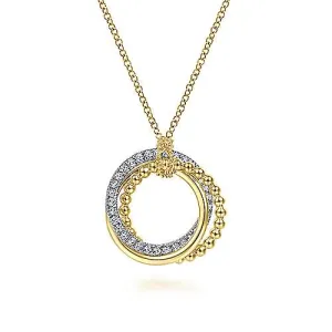 14K Y Gold 0.25ctw Interlocking Circles Pendant Necklace With Diamond Pav