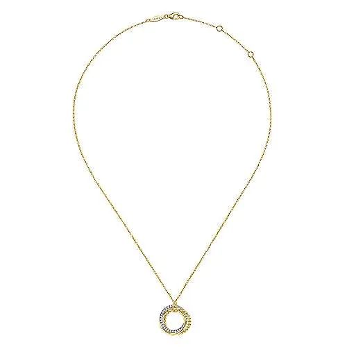 14K Y Gold 0.25ctw Interlocking Circles Pendant Necklace With Diamond Pav