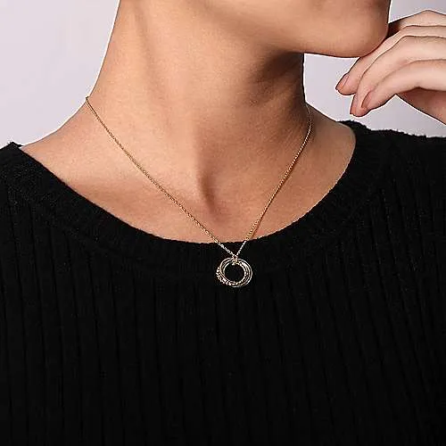 14K Y Gold 0.25ctw Interlocking Circles Pendant Necklace With Diamond Pav