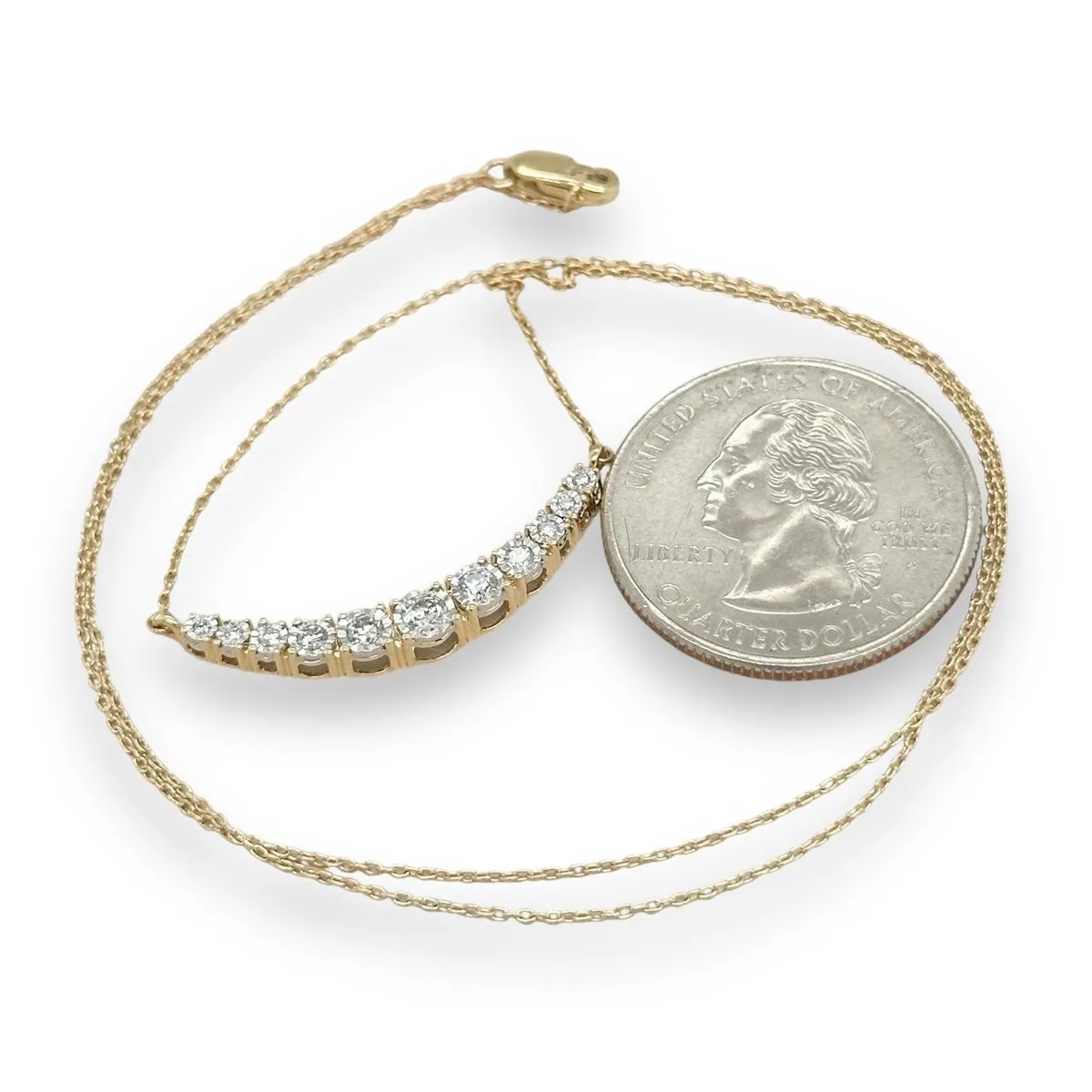 14K Y Gold 0.33ct H/I1 Curved Bar Diamond Necklace