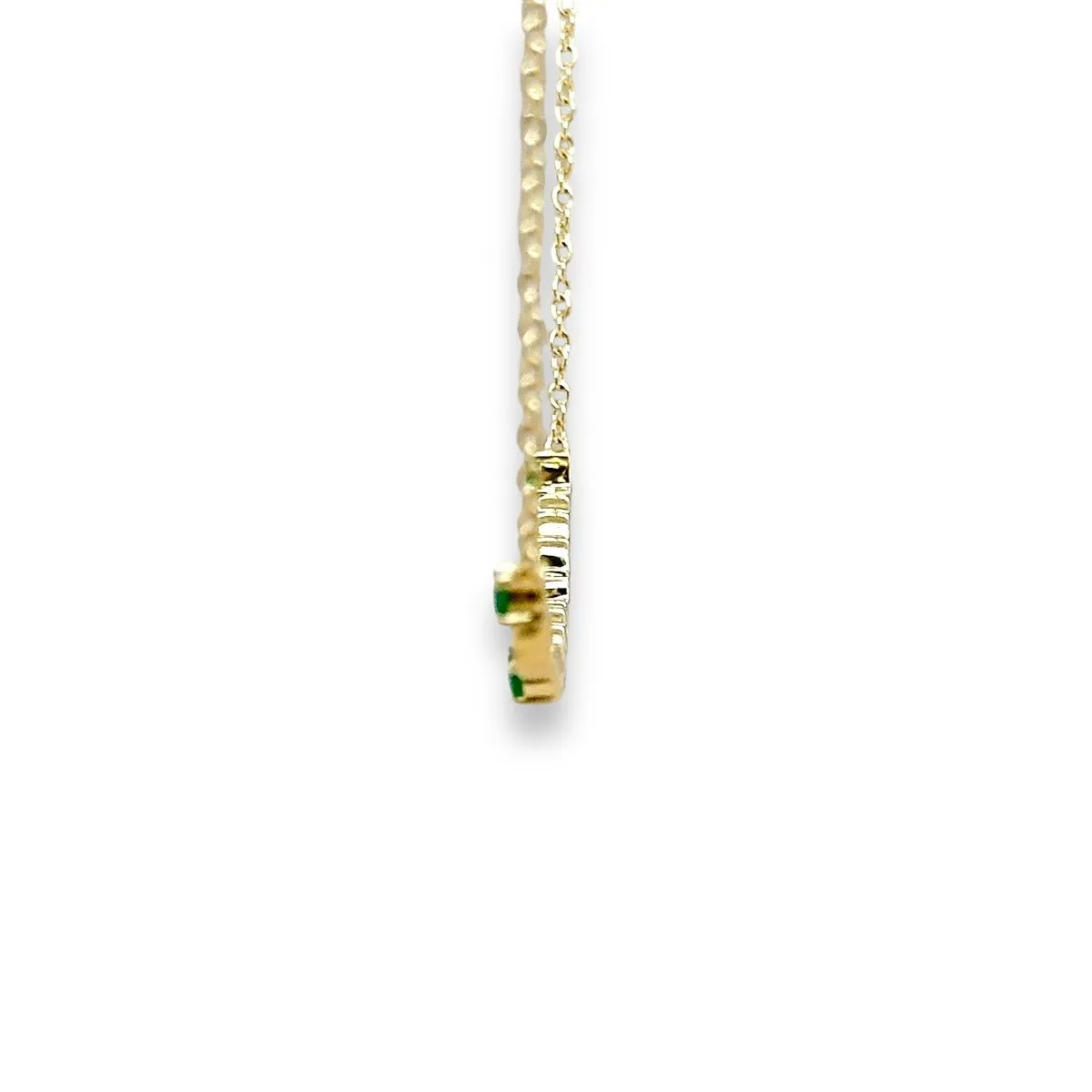 14K Y Gold 16" 0.22ctw Diamond and 0.28ctw Emerlads Curved Bar Necklace
