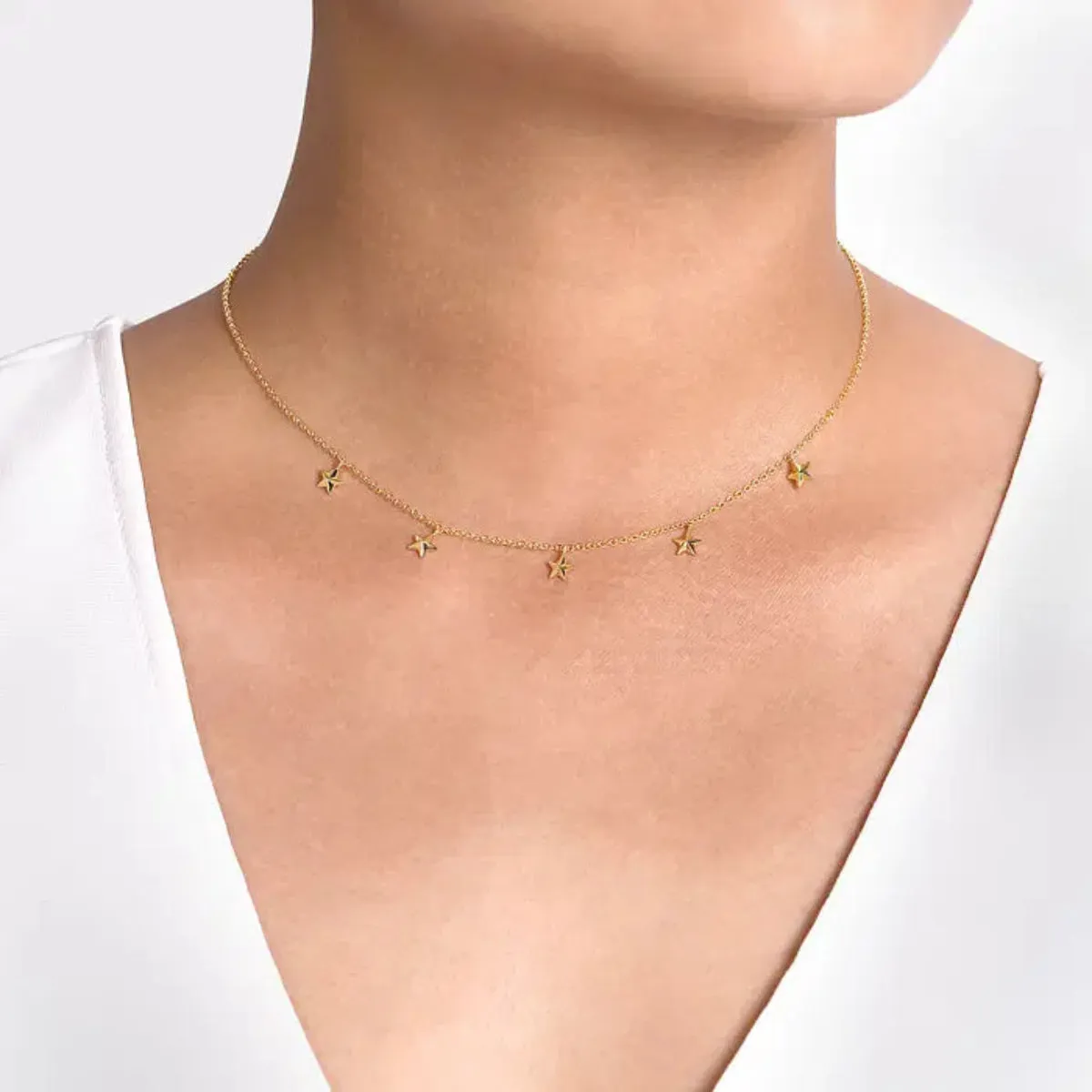 14K Y Gold 16" Star Drop Station Necklace