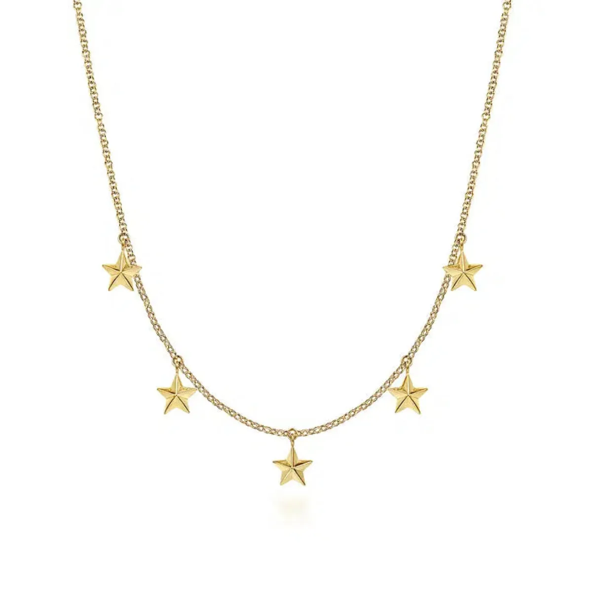 14K Y Gold 16" Star Drop Station Necklace